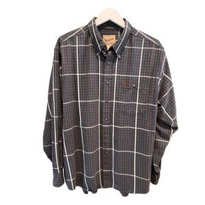 Vintage Woolrich gray/blue plaid flannel - XL
